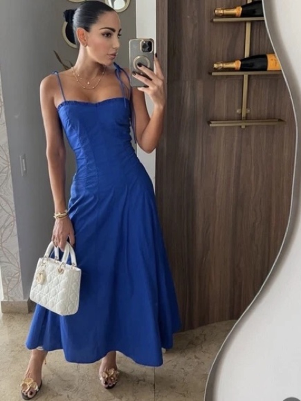 Zara Royal Blue Midi Dress with Tie Straps